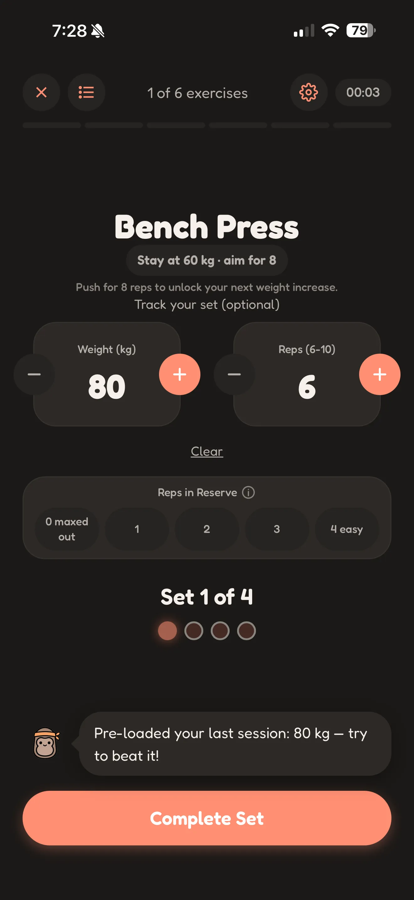 Progressive overload suggestion in Kongo